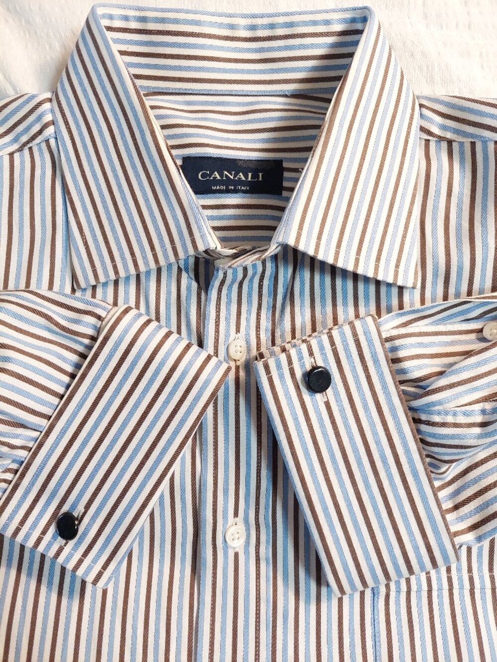 Canali Men's long-sleeve dress shirt 17" Made In Italy Vertical Striped